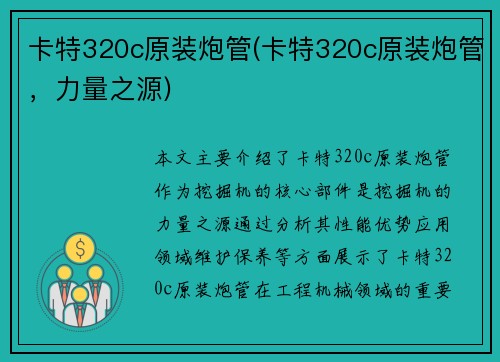 卡特320c原装炮管(卡特320c原装炮管，力量之源)