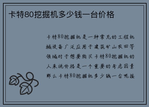 卡特80挖掘机多少钱一台价格
