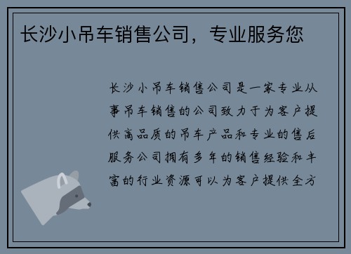 长沙小吊车销售公司，专业服务您